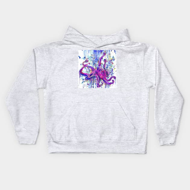 PURPLE OCTOPUS - watercolor portrait Kids Hoodie by lautir